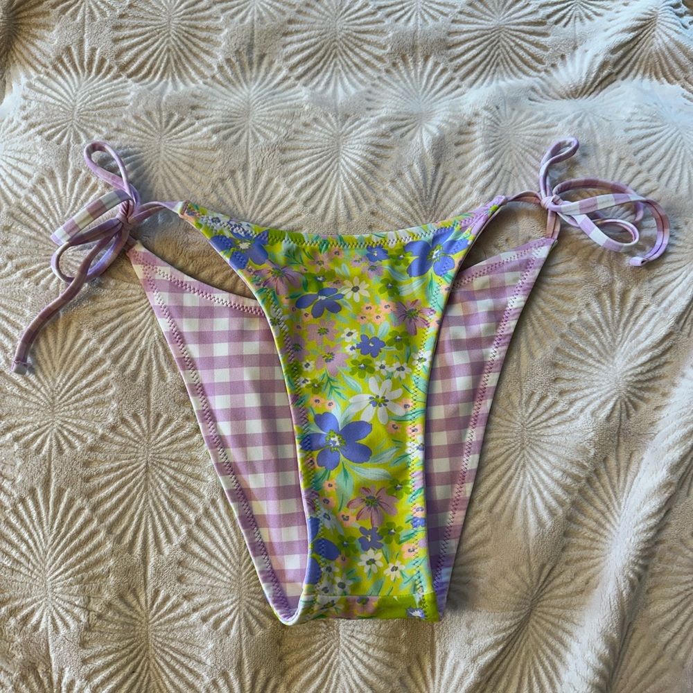 Reversible Target Floral and Gingham Bikini Bottom
